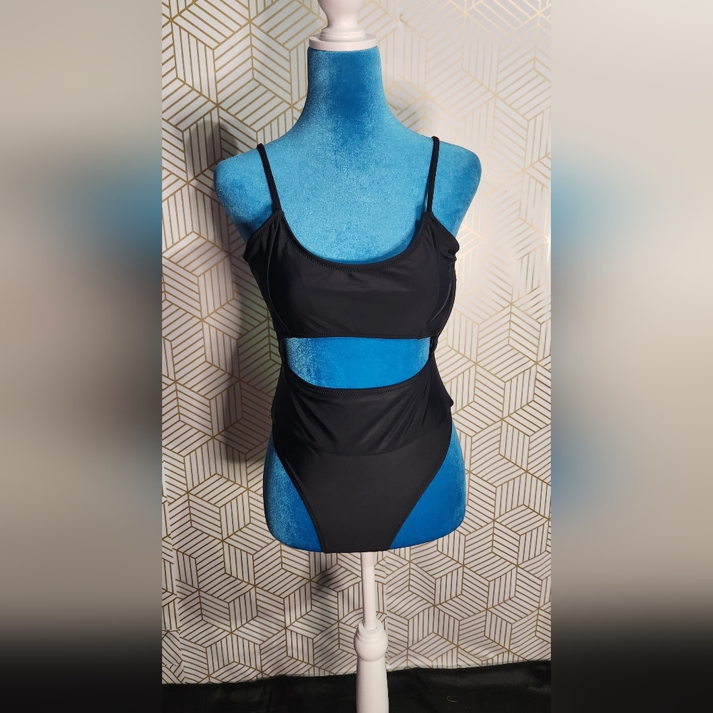 Womens black one piece cut out bathing suit (SIZE M)